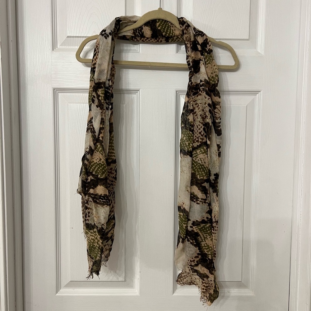 Green, brown, and tan snake skin pattern scarf one size